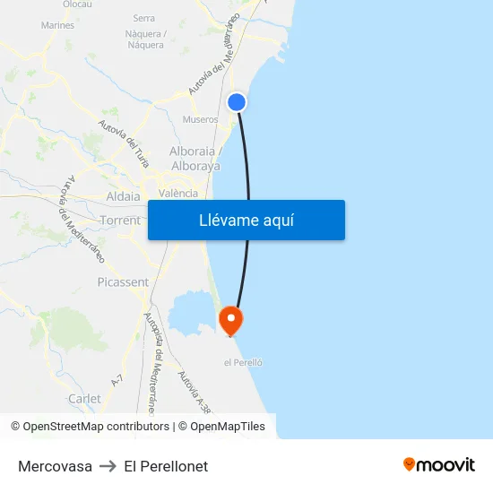 Mercovasa to El Perellonet map