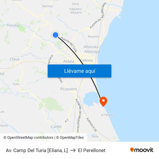 Av. Camp Del Turia [Eliana, L] to El Perellonet map