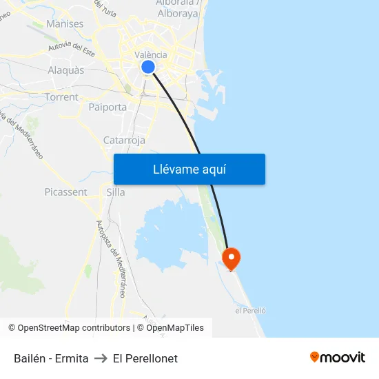 Bailén - Ermita to El Perellonet map