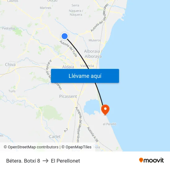 Bétera. Botxí 8 to El Perellonet map