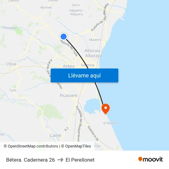 Bétera. Cadernera 26 to El Perellonet map