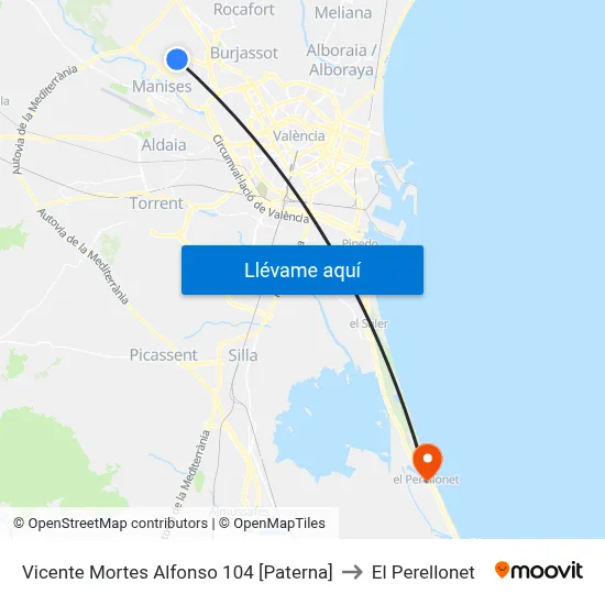 Vicente Mortes Alfonso 104 [Paterna] to El Perellonet map
