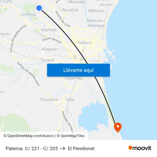 Paterna. C/ 221 - C/ 205 to El Perellonet map
