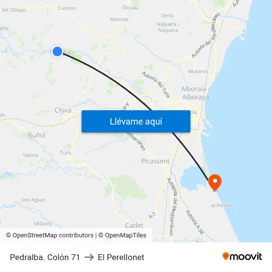 Pedralba. Colón 71 to El Perellonet map