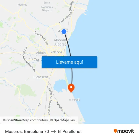Museros. Barcelona 70 to El Perellonet map