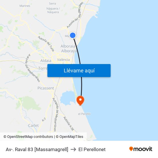Av-. Raval 83 [Massamagrell] to El Perellonet map