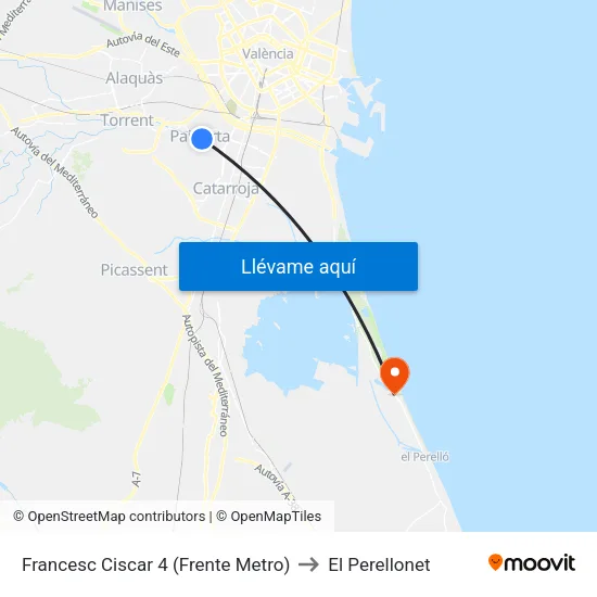 Francesc Ciscar 4 (Frente Metro) to El Perellonet map