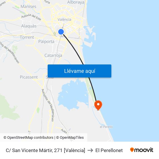C/ San Vicente Mártir, 271 [València] to El Perellonet map