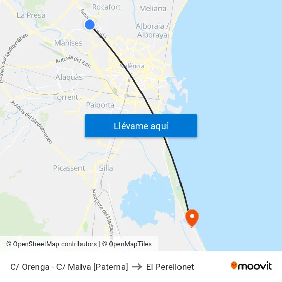 Paterna. Orenga - Malva to El Perellonet map