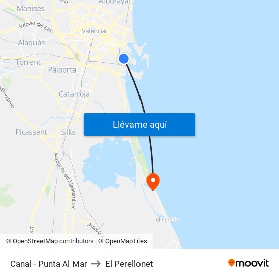 Canal - Punta Al Mar to El Perellonet map