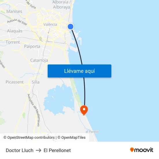 Doctor Lluch to El Perellonet map