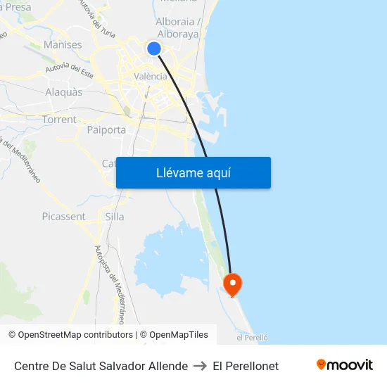 Centre De Salut Salvador Allende to El Perellonet map