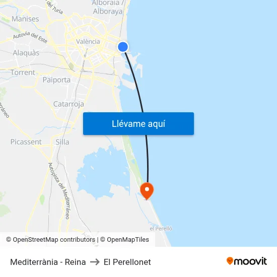 Mediterrània - Reina to El Perellonet map
