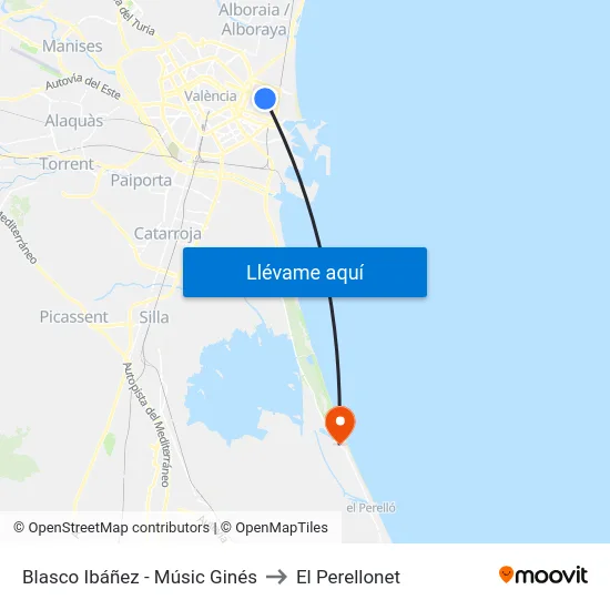 Blasco Ibáñez - Músic Ginés to El Perellonet map