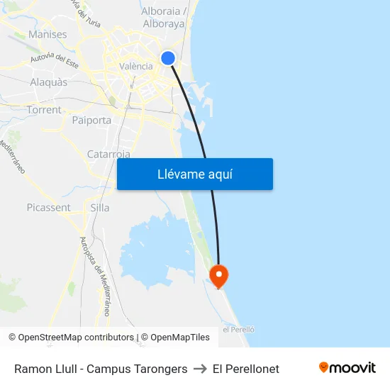 Ramon Llull - Campus Tarongers to El Perellonet map