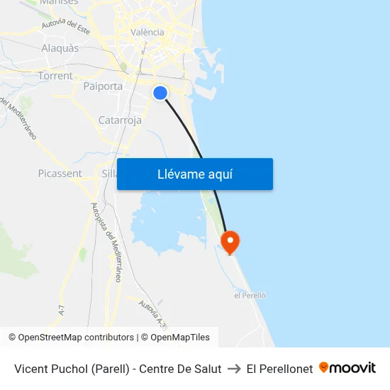 Vicent Puchol (Parell) - Centre De Salut to El Perellonet map