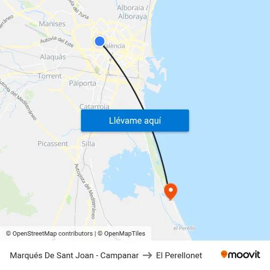 Marqués De Sant Joan - Campanar to El Perellonet map