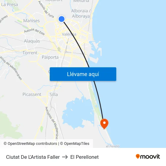 Ciutat De L'Artista Faller to El Perellonet map