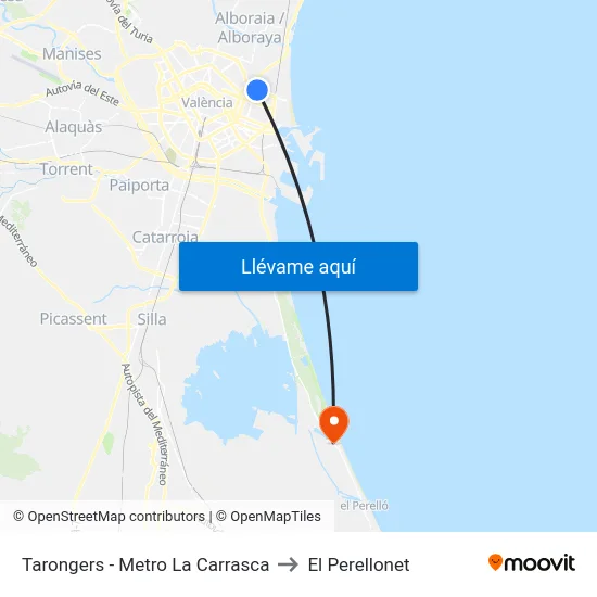 Tarongers - Metro La Carrasca to El Perellonet map
