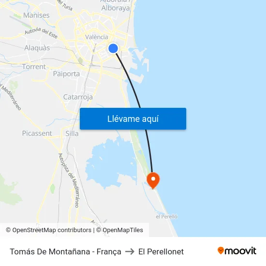 Tomás De Montañana - França to El Perellonet map