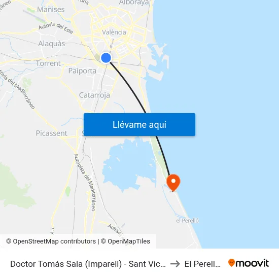 Doctor Tomás Sala (Imparell) - Sant Vicent Màrtir to El Perellonet map