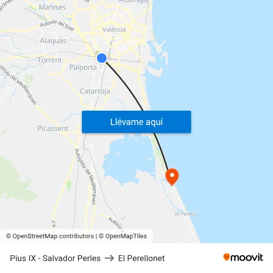Pius IX - Salvador Perles to El Perellonet map