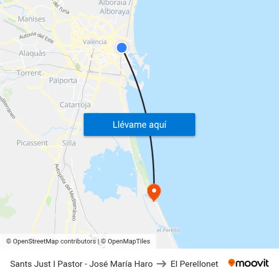Sants Just I Pastor - José María Haro to El Perellonet map