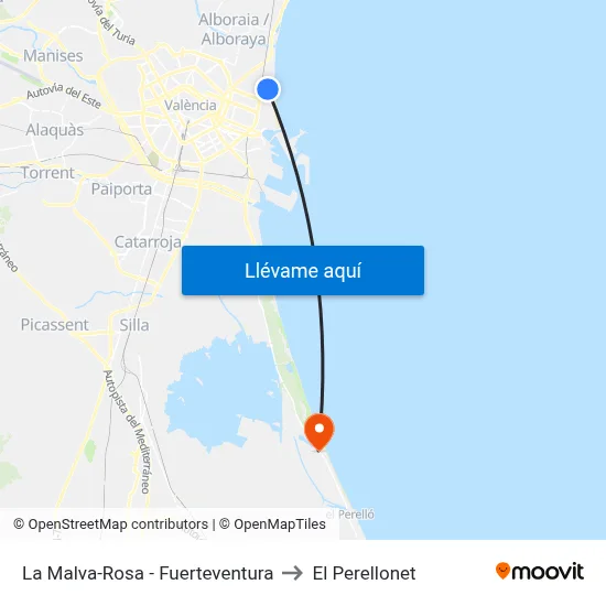 La Malva-Rosa - Fuerteventura to El Perellonet map