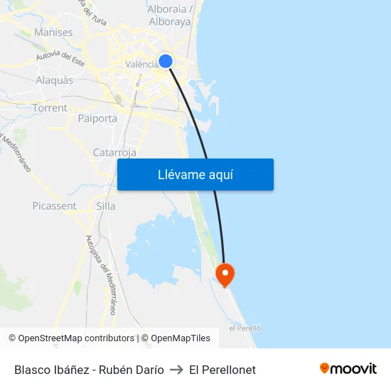 Blasco Ibáñez - Rubén Darío to El Perellonet map