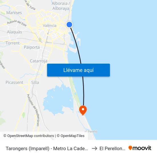 Tarongers (Imparell)  - Metro La Cadena to El Perellonet map
