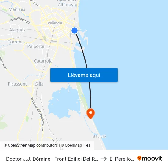 Doctor J.J. Dòmine - Front Edifici Del Rellotge to El Perellonet map