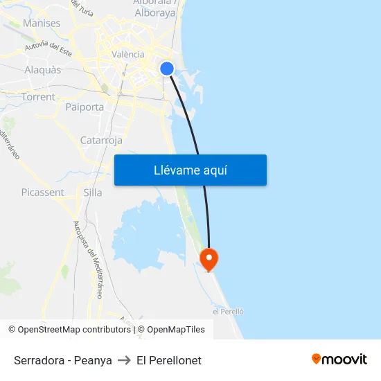 Serradora - Peanya to El Perellonet map