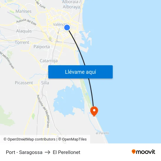 Port - Saragossa to El Perellonet map