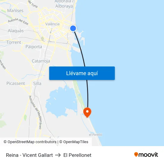 Reina - Vicent Gallart to El Perellonet map