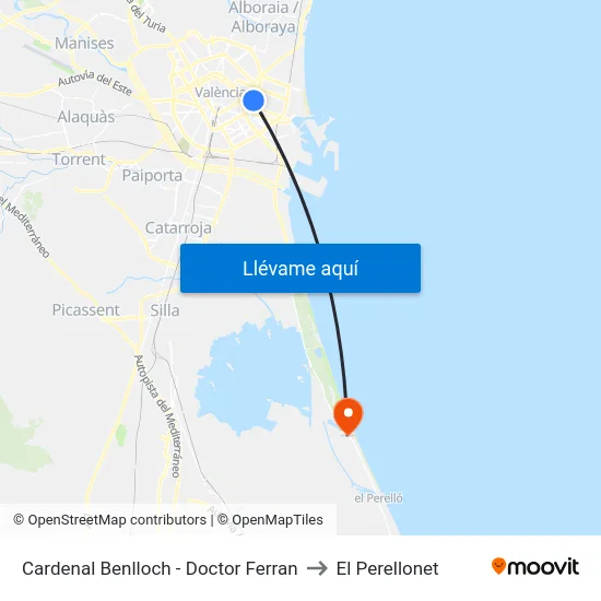 Cardenal Benlloch - Doctor Ferran to El Perellonet map