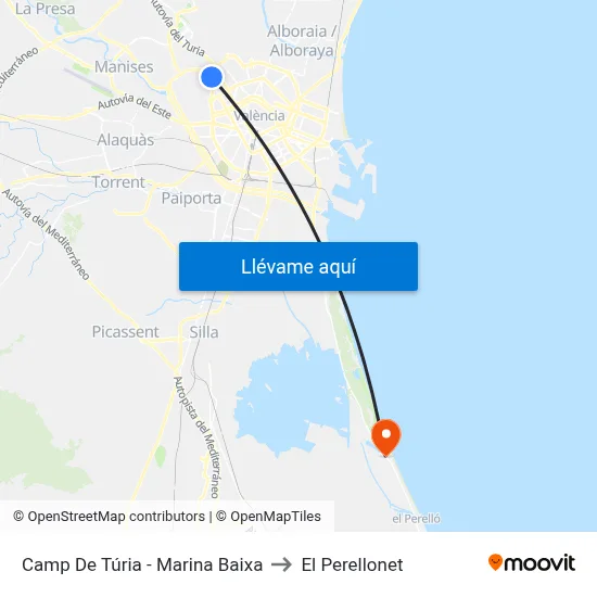 Camp De Túria - Marina Baixa to El Perellonet map