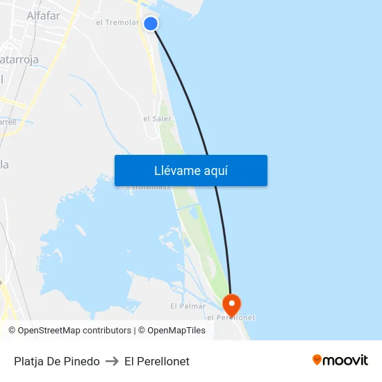 Platja De Pinedo to El Perellonet map