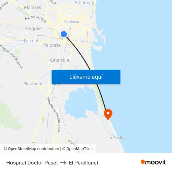 Hospital Doctor Peset to El Perellonet map