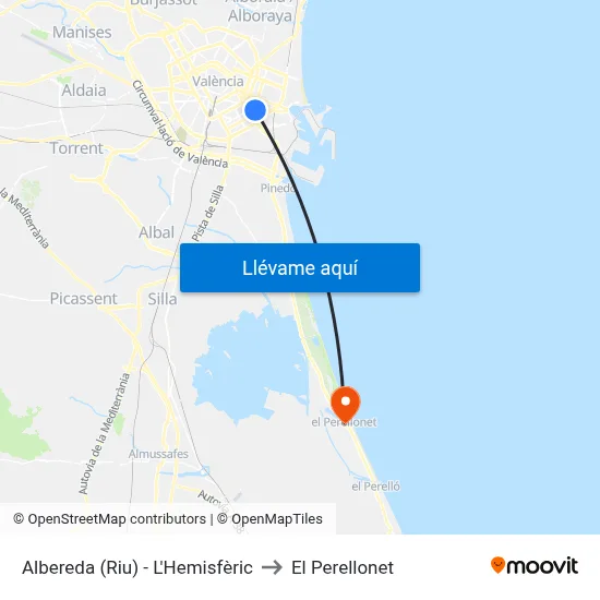 Albereda (Riu) - L'Hemisfèric to El Perellonet map