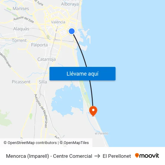 Menorca (Imparell) - Centre Comercial to El Perellonet map