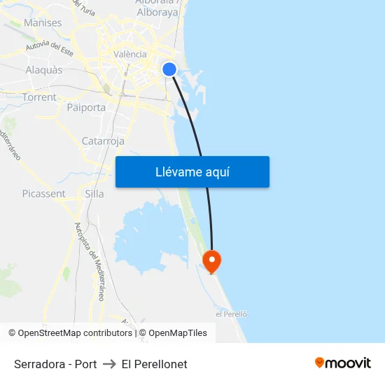 Serradora - Port to El Perellonet map