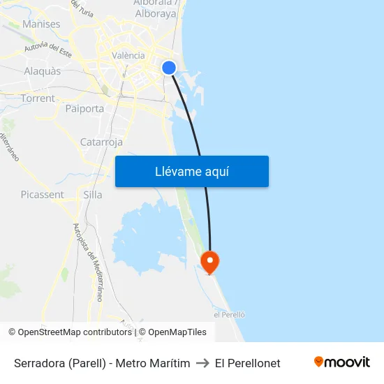 Serradora (Parell) - Metro Marítim to El Perellonet map