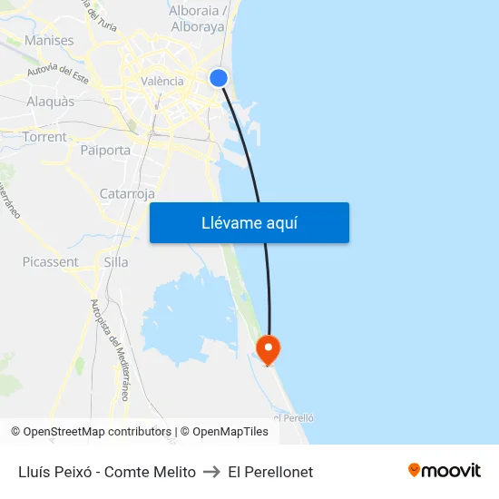 Lluís Peixó - Comte Melito to El Perellonet map