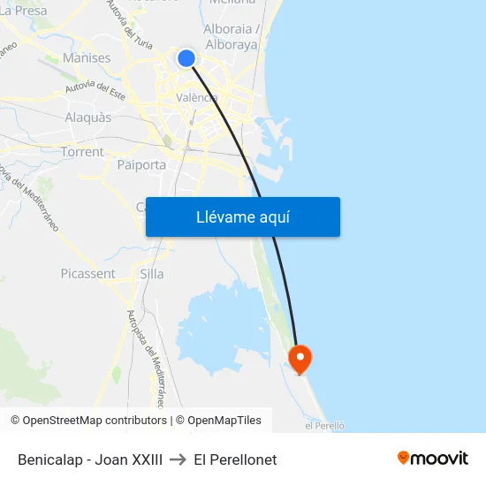 Benicalap - Joan XXIII to El Perellonet map