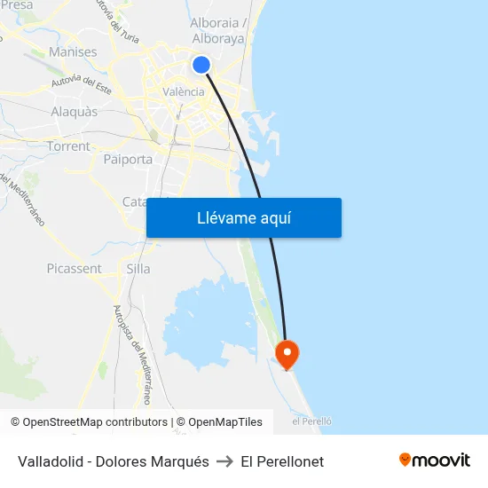 Valladolid - Dolores Marqués to El Perellonet map