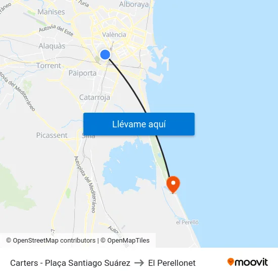 Carters - Plaça Santiago Suárez to El Perellonet map