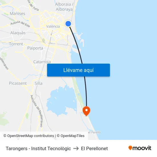 Tarongers - Institut Tecnològic to El Perellonet map