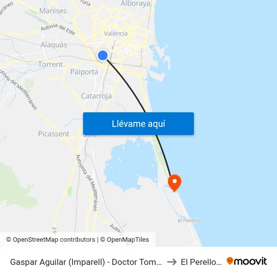 Gaspar Aguilar (Imparell) - Doctor Tomás Sala to El Perellonet map