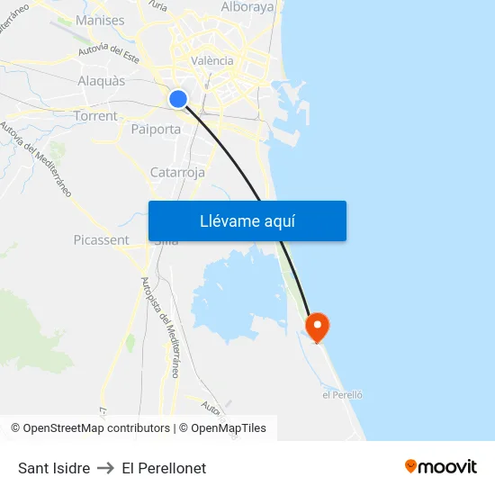 Sant Isidre to El Perellonet map