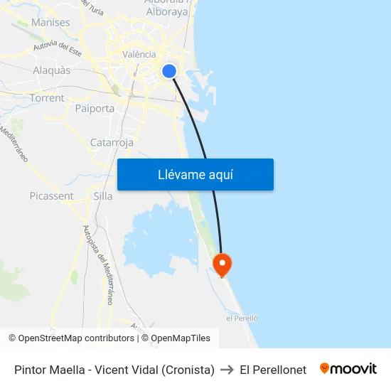 Pintor Maella - Vicent Vidal (Cronista) to El Perellonet map